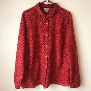 JCP silk blend button up long sleeve collared shirt  red purple pattern Size 3X